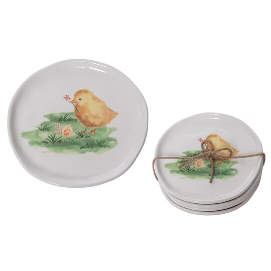 Transpac Dolomite Chick Appetizer Plate Set of 4 Multicolored for Easter Serving and Entertaining